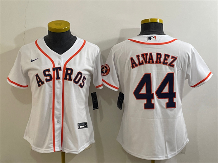 Women's Houston Astros #44 Yordan Alvarez White With Patch Cool Base Stitched Baseball JerseyS(Run Small)