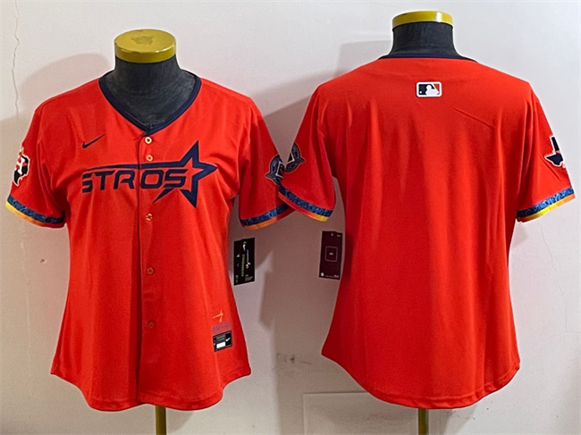 Women's Houston Astros Blank Orange 2025 City Connect With Texas Patch Limited Stitched Baseball Jersey(Run Small) Women's Houston Astros Blank Orange 2025 City Connect With Texas Patch Limited Stitched Baseball Jersey(Run Small)