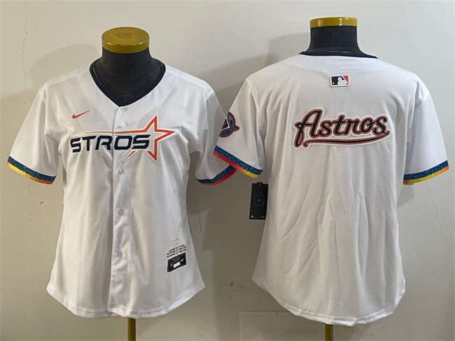 Women's Houston Astros Team Big Logo White 2025 City Connect Limited Stitched Baseball Jersey(Run Small) 003