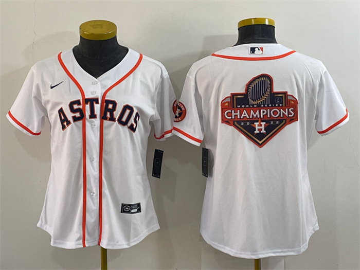 Women's Houston Astros White 2022 World Series Champions Team Big Logo With Patch Cool Base Stitched Baseball Jersey(Run Small)