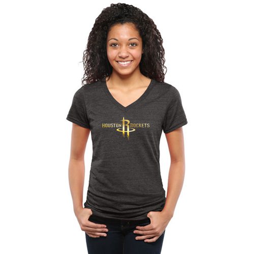 Women's Houston Rockets Gold Collection V-Neck Tri-Blend T-Shirt Black Women's Houston Rockets Gold Collection V-Neck Tri-Blend T-Shirt Black
