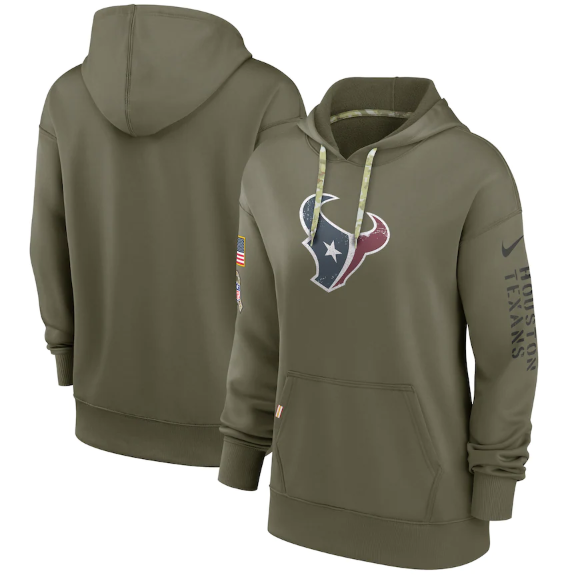 Women's Houston Texans 2022 Olive Salute To Service Therma Performance Pullover Hoodie(Run Small)