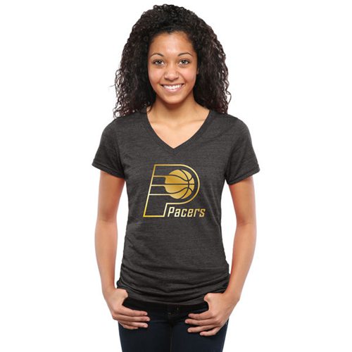 Women's Indiana Pacers Gold Collection V-Neck Tri-Blend T-Shirt Black Women's Indiana Pacers Gold Collection V-Neck Tri-Blend T-Shirt Black