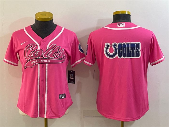 Women's Indianapolis Colts Team Big Logo Pink With Patch Cool Base Stitched Baseball Jersey(Run Small) Women's Indianapolis Colts Team Big Logo Pink With Patch Cool Base Stitched Baseball Jersey(Run Small)