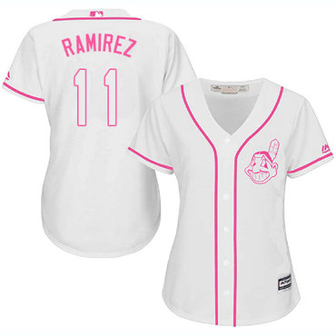 Women's Indians #11 Jose Ramirez White Pink Fashion Women's Stitched Baseball Jersey