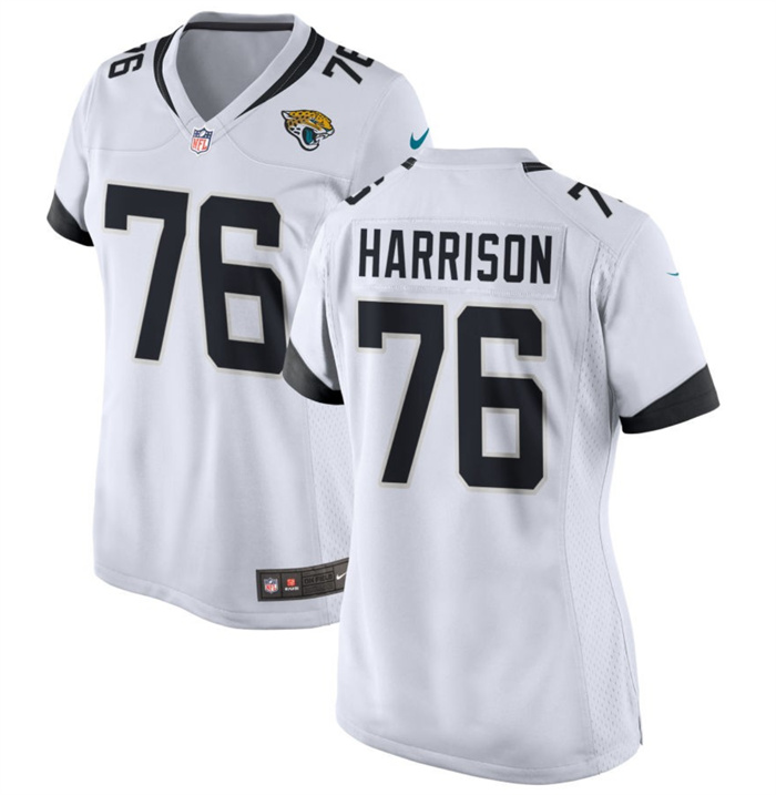 Women's Jacksonville Jaguars #76 Anton Harrison White 2023 Draft Stitched Jersey(Run Small) Women's Jacksonville Jaguars #76 Anton Harrison White 2023 Draft Stitched Jersey(Run Small)