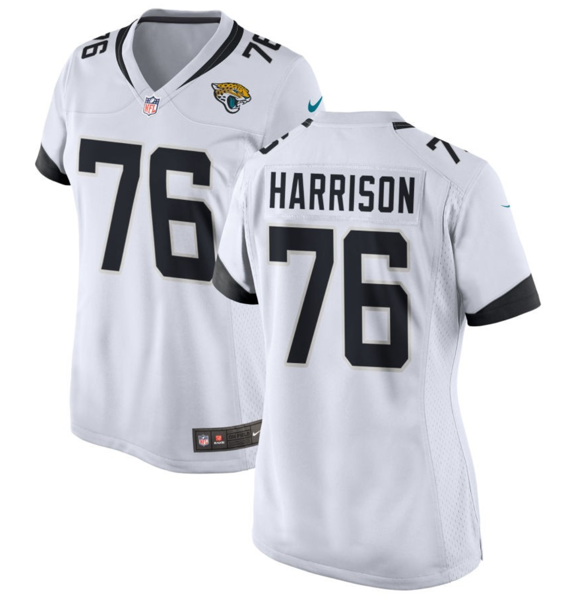Women's Jacksonville Jaguars #76 Anton Harrison White 2023 Draft Stitched Jersey(Run Small) Women's Jacksonville Jaguars #76 Anton Harrison White 2023 Draft Stitched Jersey(Run Small)
