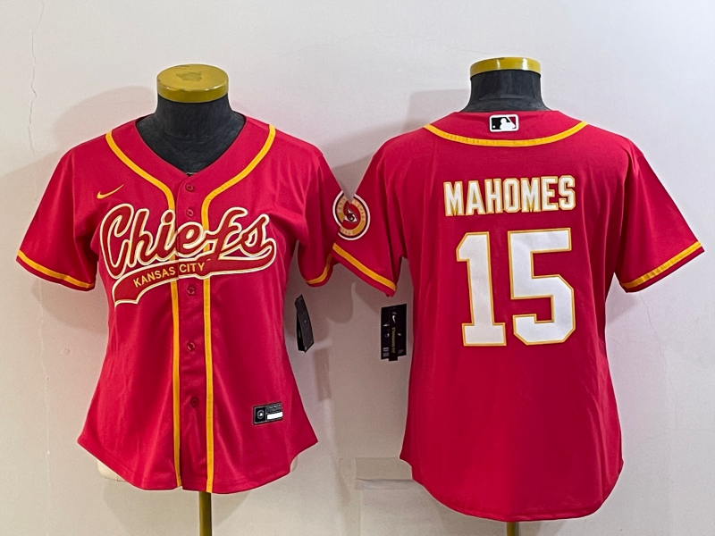 Women's Kansas City Chiefs #15 Patrick Mahomes Red With Patch Cool Base Stitched Baseball Jersey(Run Small) Women's Kansas City Chiefs #15 Patrick Mahomes Red With Patch Cool Base Stitched Baseball Jersey(Run Small)