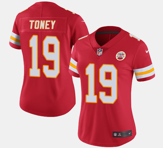 Women's Kansas City Chiefs #19 Kadarius Toney Red Vapor Stitched Jersey(Run Small) Women's Kansas City Chiefs #19 Kadarius Toney Red Vapor Stitched Jersey(Run Small)