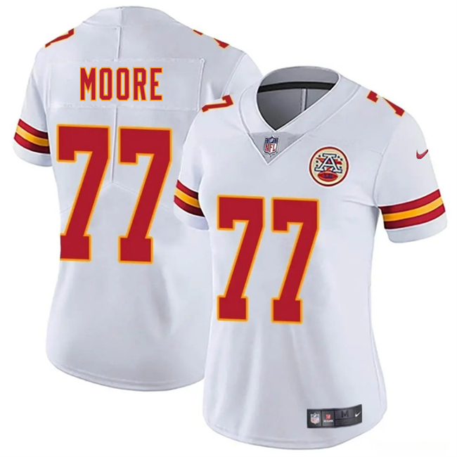 Women's Kansas City Chiefs #77 Jaylon Moore White 2025 Vapor Untouchable Limited Stitched Jersey(Run Small) Women's Kansas City Chiefs #77 Jaylon Moore White 2025 Vapor Untouchable Limited Stitched Jersey(Run Small)