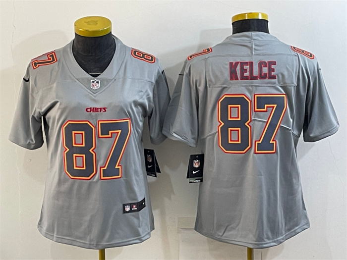 Women's Kansas City Chiefs #87 Travis Kelce Grey Atmosphere Fashion Stitched Jersey(Run Small) Women's Kansas City Chiefs #87 Travis Kelce Grey Atmosphere Fashion Stitched Jersey(Run Small)