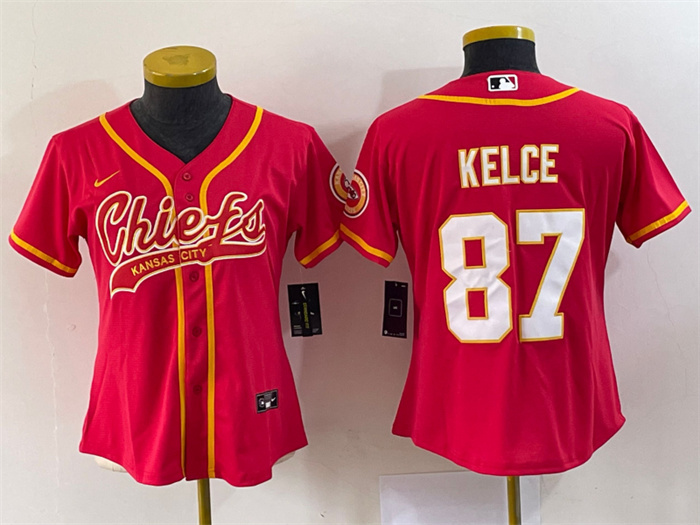 Women's Kansas City Chiefs #87 Travis Kelce Red With Patch Cool Base Stitched Baseball Jersey(Run Small) Women's Kansas City Chiefs #87 Travis Kelce Red With Patch Cool Base Stitched Baseball Jersey(Run Small)