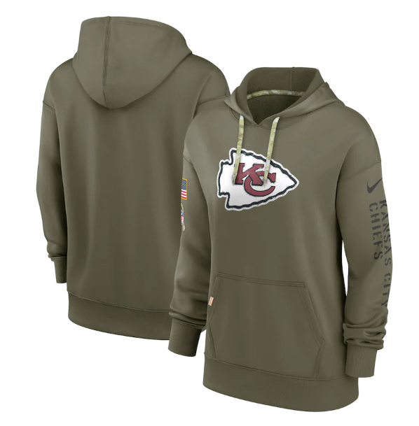 Women's Kansas City Chiefs 2022 Olive Salute To Service Therma Performance Pullover Hoodie(Run Small)