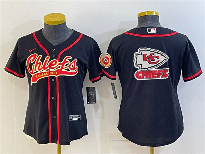 Women's Kansas City Chiefs Black Team Big Logo With Patch Cool Base Stitched Baseball Jersey(Run Small) Women's Kansas City Chiefs Black Team Big Logo With Patch Cool Base Stitched Baseball Jersey(Run Small)