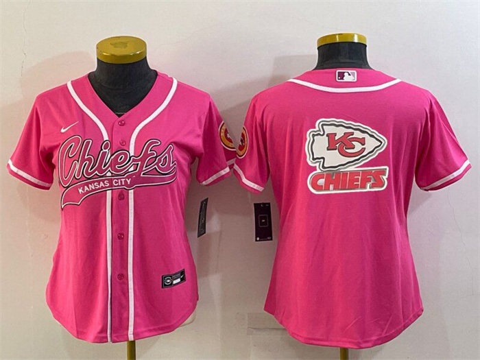 Women's Kansas City Chiefs Pink Team Big Logo With Patch Cool Base Stitched Baseball Jersey(Run Small) Women's Kansas City Chiefs Pink Team Big Logo With Patch Cool Base Stitched Baseball Jersey(Run Small)