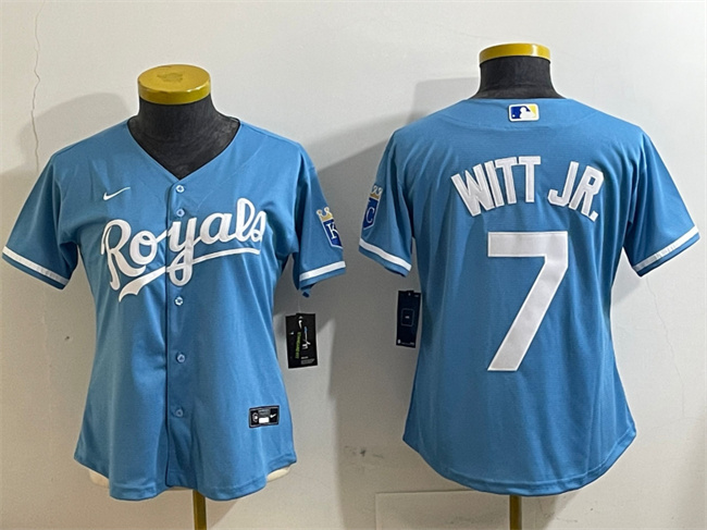 Women's Kansas City Royals #7 Bobby Witt Jr. Light Blue Cool Base Stitched Jersey(Run Small)