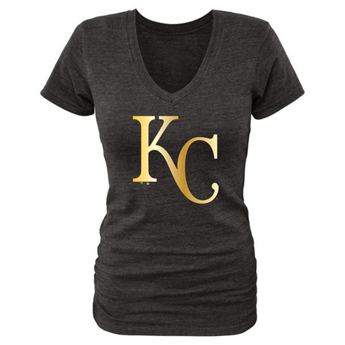 Women's Kansas City Royals Gold Collection Tri-Blend V-Neck T-Shirt Black Women's Kansas City Royals Gold Collection Tri-Blend V-Neck T-Shirt Black