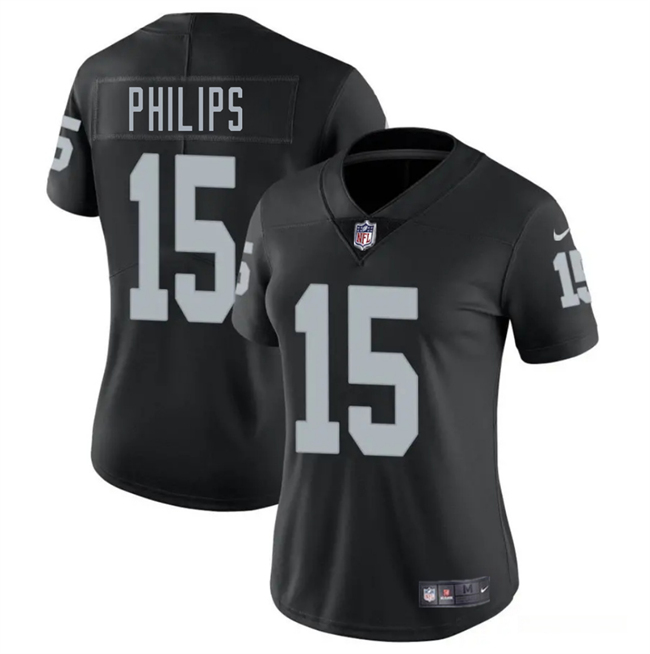 Women's Las Vegas Raiders #15 Kyle Philips Black 2025 Vapor Stitched Jersey(Run Small) Women's Las Vegas Raiders #15 Kyle Philips Black 2025 Vapor Stitched Jersey(Run Small)