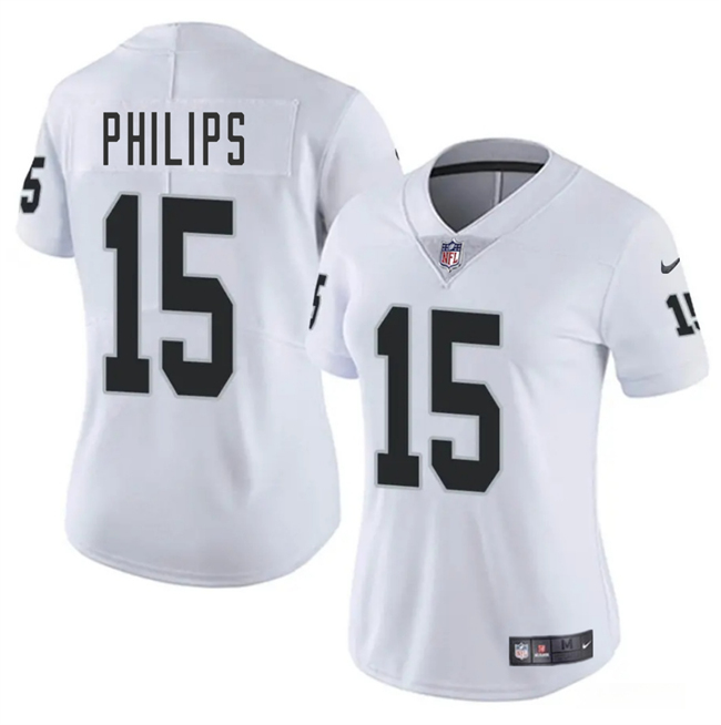 Women's Las Vegas Raiders #15 Kyle Philips White 2025 Vapor Stitched Jersey(Run Small) Women's Las Vegas Raiders #15 Kyle Philips White 2025 Vapor Stitched Jersey(Run Small)