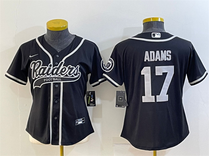 Women's Las Vegas Raiders #17 Davante Adams Black With Patch Cool Base Stitched Baseball Jersey(Run Small) Women's Las Vegas Raiders #17 Davante Adams Black With Patch Cool Base Stitched Baseball Jersey(Run Small)