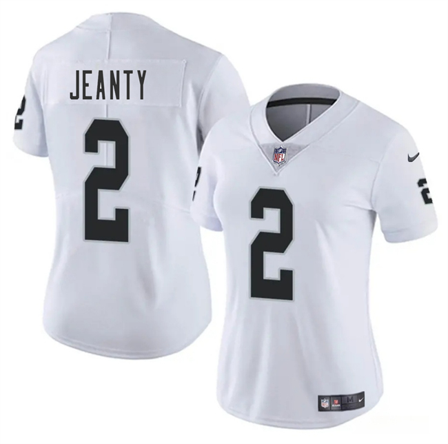 Women's Las Vegas Raiders #2 Ashton Jeanty White 2025 Vapor Stitched Jersey(Run Small) Women's Las Vegas Raiders #2 Ashton Jeanty White 2025 Vapor Stitched Jersey(Run Small)