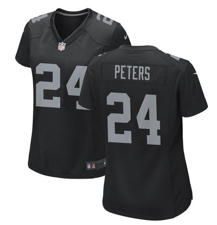 Women's Las Vegas Raiders #24 Marcus Peters Black Stitched Jersey(Run Small) Women's Las Vegas Raiders #24 Marcus Peters Black Stitched Jersey(Run Small)