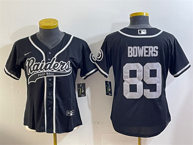 Women's Las Vegas Raiders #89 Brock Bowers Black With Patch Cool Base Stitched Baseball Jersey(Run Small) Women's Las Vegas Raiders #89 Brock Bowers Black With Patch Cool Base Stitched Baseball Jersey(Run Small)
