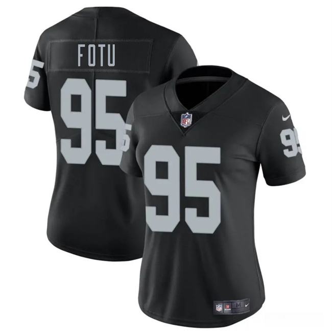 Women's Las Vegas Raiders #95 Leki Fotu Black 2025 Vapor Stitched Jersey(Run Small) Women's Las Vegas Raiders #95 Leki Fotu Black 2025 Vapor Stitched Jersey(Run Small)