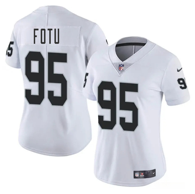 Women's Las Vegas Raiders #95 Leki Fotu White 2025 Vapor Stitched Jersey(Run Small) Women's Las Vegas Raiders #95 Leki Fotu White 2025 Vapor Stitched Jersey(Run Small)