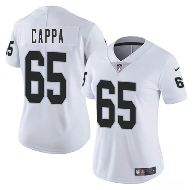 Women's Las Vegas Raiders#65 Alex Cappa White 2025 Vapor Stitched Jersey(Run Small) Women's Las Vegas Raiders#65 Alex Cappa White 2025 Vapor Stitched Jersey(Run Small)