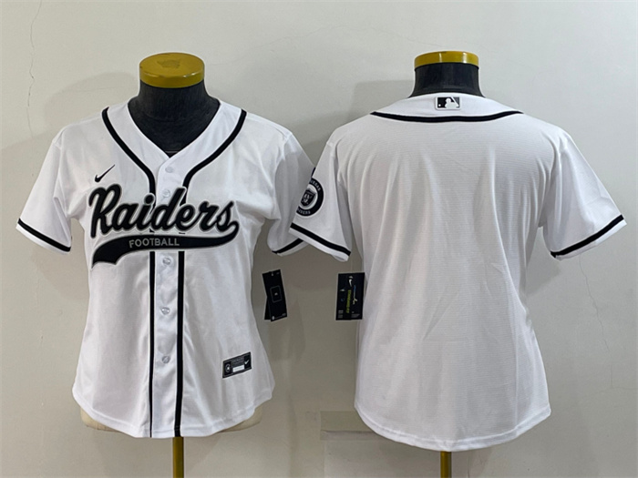 Women's Las Vegas Raiders Blank White With Patch Cool Base Stitched Baseball Jersey(Run Small)