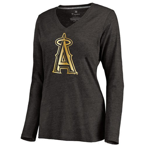 Women's Los Angeles Angels of Anaheim Gold Collection Long Sleeve V-Neck Tri-Blend T-Shirt Black Women's Los Angeles Angels of Anaheim Gold Collection Long Sleeve V-Neck Tri-Blend T-Shirt Black