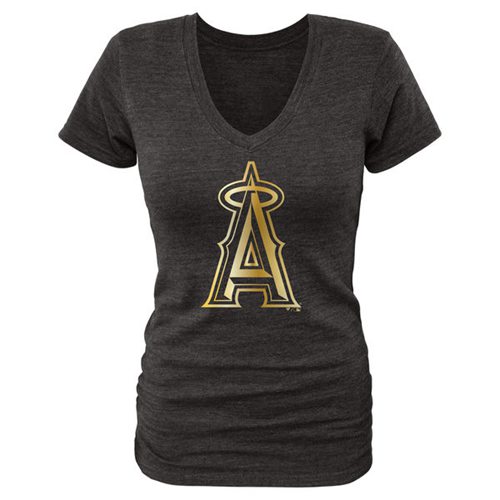 Women's Los Angeles Angels of Anaheim Gold Collection Tri-Blend V-Neck T-Shirt Black Women's Los Angeles Angels of Anaheim Gold Collection Tri-Blend V-Neck T-Shirt Black