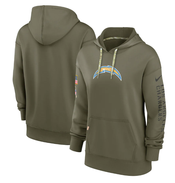 Women's Los Angeles Chargers 2022 Olive Salute To Service Therma Performance Pullover Hoodie(Run Small)