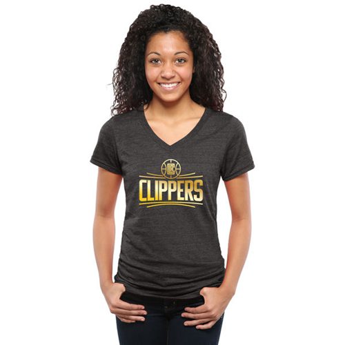 Women's Los Angeles Clippers Gold Collection V-Neck Tri-Blend T-Shirt Black Women's Los Angeles Clippers Gold Collection V-Neck Tri-Blend T-Shirt Black