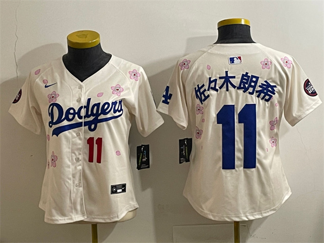 Women's Los Angeles Dodgers #11 佐々木朗希 Cream 2025 Tokyo Series Limited Stitched Baseball Jersey(Run Small)