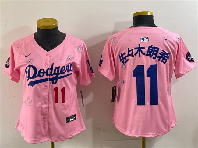 Women's Los Angeles Dodgers #11 佐々木朗希 Pink 2025 Tokyo Series Limited Stitched Baseball Jersey(Run Small)