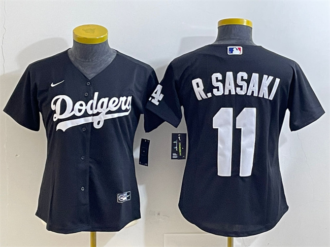 Women's Los Angeles Dodgers #11 Roki Sasaki Black Cool Base Stitched Baseball Jersey(Run Small) Women's Los Angeles Dodgers #11 Roki Sasaki Black Cool Base Stitched Baseball Jersey(Run Small)