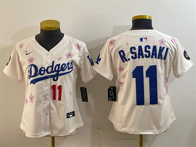 Women's Los Angeles Dodgers #11 Roki Sasaki Cream 2025 Tokyo Series Limited Stitched Baseball Jersey(Run Small) Women's Los Angeles Dodgers #11 Roki Sasaki Cream 2025 Tokyo Series Limited Stitched Baseball Jersey(Run Small)