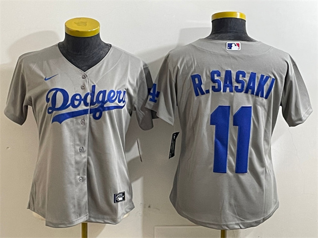Women's Los Angeles Dodgers #11 Roki Sasaki Grey Cool Base Stitched Baseball Jersey(Run Small) Women's Los Angeles Dodgers #11 Roki Sasaki Grey Cool Base Stitched Baseball Jersey(Run Small)