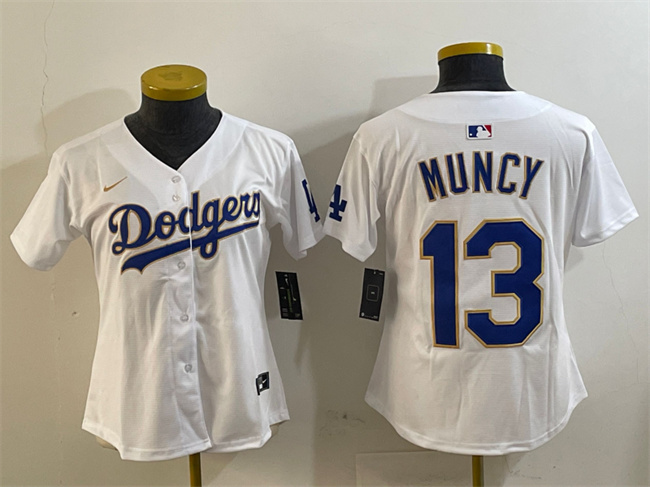 Women's Los Angeles Dodgers #13 Max Muncy White Gold Limited Stitched Baseball Jersey(Run Small) Women's Los Angeles Dodgers #13 Max Muncy White Gold Limited Stitched Baseball Jersey(Run Small)