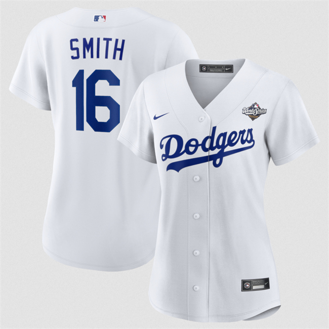Women's Los Angeles Dodgers #16 Will Smith White 2025 World Series Home Cool Base Stitched Baseball Jersey(Run Small) Women's Los Angeles Dodgers #16 Will Smith White 2025 World Series Home Cool Base Stitched Baseball Jersey(Run Small)