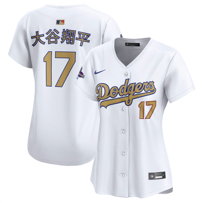 Women's Los Angeles Dodgers #17 大谷翔平 White 2025 Gold Collection Limited Stitched Baseball Jersey(Run Small)