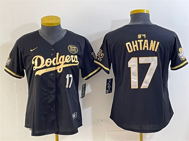 Women's Los Angeles Dodgers #17 Shohei Ohtani Black Gold 2024 World Series With Fernando Patch Vapor Limited Stitched Baseball Jersey(Run Small) Women's Los Angeles Dodgers #17 Shohei Ohtani Black Gold 2024 World Series With Fernando Patch Vapor Limited Stitched Baseball Jersey(Run Small)