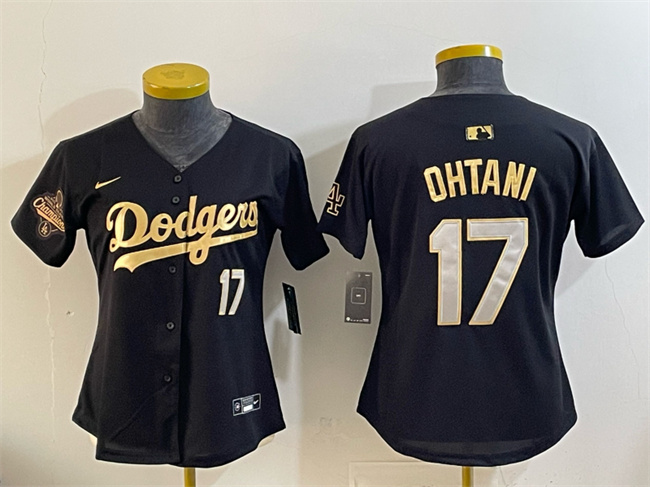 Women's Los Angeles Dodgers #17 Shohei Ohtani Black Gold 2025 World Series Champions Patch Limited Stitched Baseball Jersey(Run Small) Women's Los Angeles Dodgers #17 Shohei Ohtani Black Gold 2025 World Series Champions Patch Limited Stitched Baseball Jersey(Run Small)