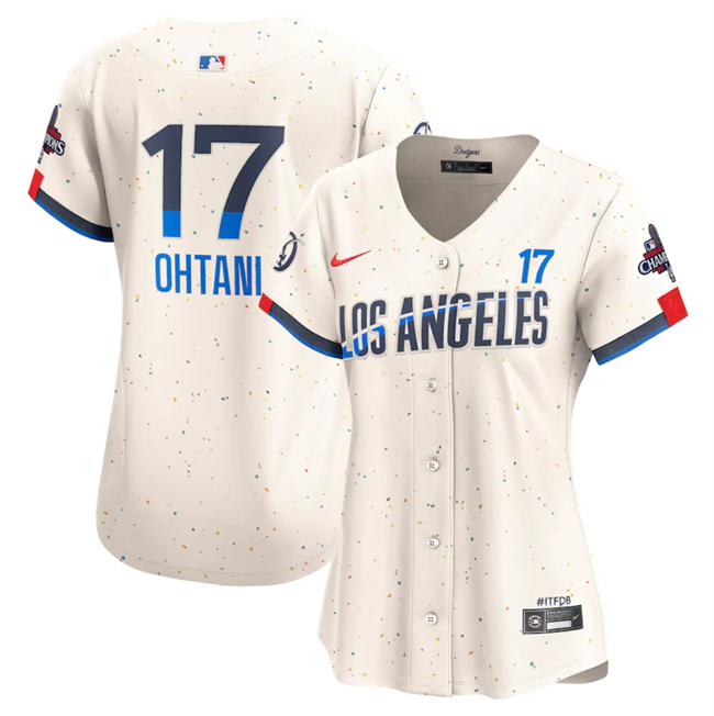 Women's Los Angeles Dodgers #17 Shohei Ohtani Cream 2024 World Series Champions City Connect Limited Stitched Baseball Jersey(Run Small) Women's Los Angeles Dodgers #17 Shohei Ohtani Cream 2024 World Series Champions City Connect Limited Stitched Baseball Jersey(Run Small)