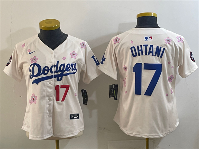 Women's Los Angeles Dodgers #17 Shohei Ohtani Cream 2025 Tokyo Series Limited Stitched Baseball Jersey(Run Small) Women's Los Angeles Dodgers #17 Shohei Ohtani Cream 2025 Tokyo Series Limited Stitched Baseball Jersey(Run Small)