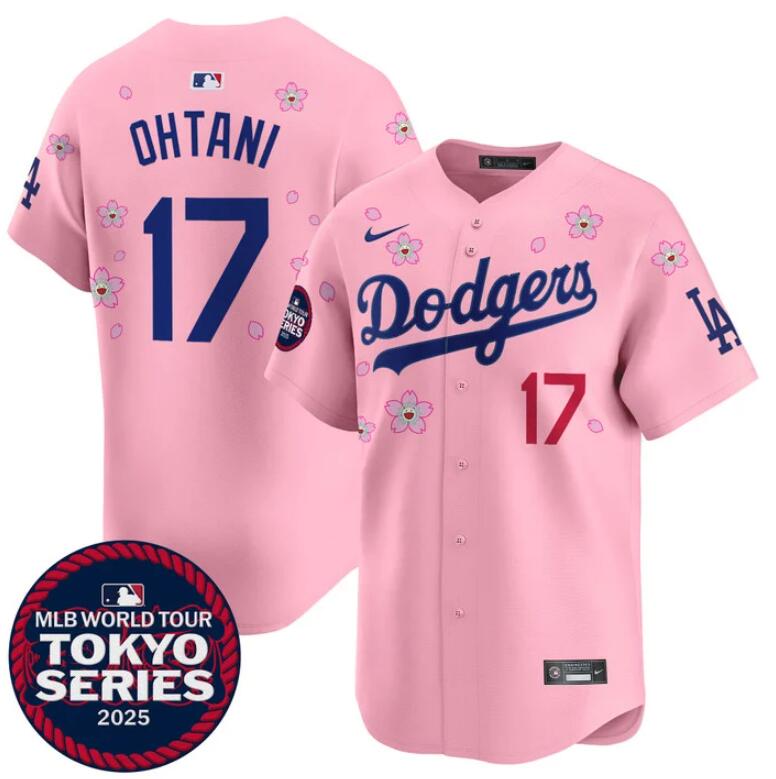 Women's Los Angeles Dodgers #17 Shohei Ohtani Pink 2025 Tokyo Series Limited Stitched Baseball Jersey(Run Small) Women's Los Angeles Dodgers #17 Shohei Ohtani Pink 2025 Tokyo Series Limited Stitched Baseball Jersey(Run Small)