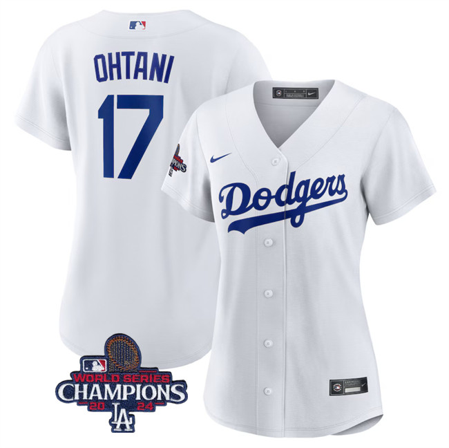 Women's Los Angeles Dodgers #17 Shohei Ohtani White 2024 World Series Champions Cool Base Stitched Baseball Jersey(Run Small) Women's Los Angeles Dodgers #17 Shohei Ohtani White 2024 World Series Champions Cool Base Stitched Baseball Jersey(Run Small)