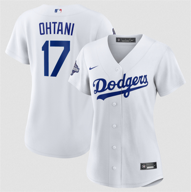 Women's Los Angeles Dodgers #17 Shohei Ohtani White 2025 World Series Champions Home Cool Base Stitched Baseball Jersey(Run Small) Women's Los Angeles Dodgers #17 Shohei Ohtani White 2025 World Series Champions Home Cool Base Stitched Baseball Jersey(Run Small)